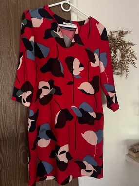 Boden Red Floral-Print Midi Dress